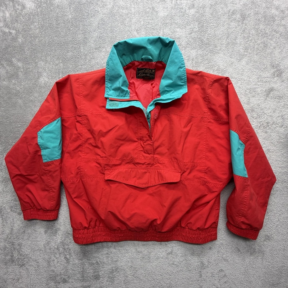 Eddie Bauer Jacket Womens Large Red Teal Gore-Tex Anorak Pullover Vintage 90s